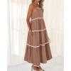 imageBTFBM Boho Summer Dresses 2025 Spaghetti Strap Backless Sundress RIC Rac Trim Tiered ALine Long Casual Vacation DressSolid Khaki