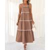 imageBTFBM Boho Summer Dresses 2025 Spaghetti Strap Backless Sundress RIC Rac Trim Tiered ALine Long Casual Vacation DressSolid Khaki