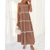 imageBTFBM Boho Summer Dresses 2025 Spaghetti Strap Backless Sundress RIC Rac Trim Tiered ALine Long Casual Vacation DressSolid Khaki