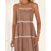 imageBTFBM Boho Summer Dresses 2025 Spaghetti Strap Backless Sundress RIC Rac Trim Tiered ALine Long Casual Vacation DressSolid Khaki