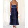 imageBTFBM Boho Summer Dresses 2025 Spaghetti Strap Backless Sundress RIC Rac Trim Tiered ALine Long Casual Vacation DressSolid Navy