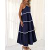 imageBTFBM Boho Summer Dresses 2025 Spaghetti Strap Backless Sundress RIC Rac Trim Tiered ALine Long Casual Vacation DressSolid Navy