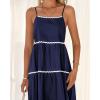 imageBTFBM Boho Summer Dresses 2025 Spaghetti Strap Backless Sundress RIC Rac Trim Tiered ALine Long Casual Vacation DressSolid Navy