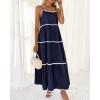 imageBTFBM Boho Summer Dresses 2025 Spaghetti Strap Backless Sundress RIC Rac Trim Tiered ALine Long Casual Vacation DressSolid Navy