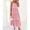 imageBTFBM Boho Summer Dresses 2025 Spaghetti Strap Backless Sundress RIC Rac Trim Tiered ALine Long Casual Vacation DressSolid Pink