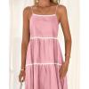 imageBTFBM Boho Summer Dresses 2025 Spaghetti Strap Backless Sundress RIC Rac Trim Tiered ALine Long Casual Vacation DressSolid Pink