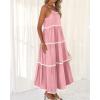 imageBTFBM Boho Summer Dresses 2025 Spaghetti Strap Backless Sundress RIC Rac Trim Tiered ALine Long Casual Vacation DressSolid Pink
