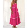 imageBTFBM Boho Summer Dresses 2025 Spaghetti Strap Backless Sundress RIC Rac Trim Tiered ALine Long Casual Vacation DressSolid Rose Red