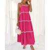 imageBTFBM Boho Summer Dresses 2025 Spaghetti Strap Backless Sundress RIC Rac Trim Tiered ALine Long Casual Vacation DressSolid Rose Red
