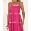 imageBTFBM Boho Summer Dresses 2025 Spaghetti Strap Backless Sundress RIC Rac Trim Tiered ALine Long Casual Vacation DressSolid Rose Red