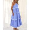 imageBTFBM Boho Summer Dresses 2025 Spaghetti Strap Backless Sundress RIC Rac Trim Tiered ALine Long Casual Vacation DressSolid Sky Blue