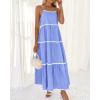 imageBTFBM Boho Summer Dresses 2025 Spaghetti Strap Backless Sundress RIC Rac Trim Tiered ALine Long Casual Vacation DressSolid Sky Blue
