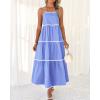 imageBTFBM Boho Summer Dresses 2025 Spaghetti Strap Backless Sundress RIC Rac Trim Tiered ALine Long Casual Vacation DressSolid Sky Blue
