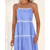 imageBTFBM Boho Summer Dresses 2025 Spaghetti Strap Backless Sundress RIC Rac Trim Tiered ALine Long Casual Vacation DressSolid Sky Blue