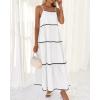 imageBTFBM Boho Summer Dresses 2025 Spaghetti Strap Backless Sundress RIC Rac Trim Tiered ALine Long Casual Vacation DressSolid White