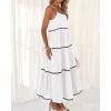 imageBTFBM Boho Summer Dresses 2025 Spaghetti Strap Backless Sundress RIC Rac Trim Tiered ALine Long Casual Vacation DressSolid White