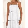 imageBTFBM Boho Summer Dresses 2025 Spaghetti Strap Backless Sundress RIC Rac Trim Tiered ALine Long Casual Vacation DressSolid White