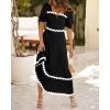 imageBTFBM Women 2025 Summer Square Neck Short Puff Sleeve Dress Casual RIic Rac Tie Back Smocked Wedding Guest Maxi DressesSolid Black