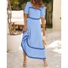 imageBTFBM Women 2025 Summer Square Neck Short Puff Sleeve Dress Casual RIic Rac Tie Back Smocked Wedding Guest Maxi DressesSolid Blue Dark Blue