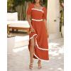 imageBTFBM Women 2025 Summer Square Neck Short Puff Sleeve Dress Casual RIic Rac Tie Back Smocked Wedding Guest Maxi DressesSolid Brick Red
