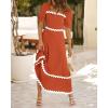 imageBTFBM Women 2025 Summer Square Neck Short Puff Sleeve Dress Casual RIic Rac Tie Back Smocked Wedding Guest Maxi DressesSolid Brick Red