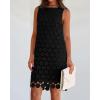 imageBTFBM Women Hollow Out Circle Embroidered Short Dresses Summer Casual Sleeveless Vacation Party Cocktail Tank DressBlack