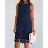 imageBTFBM Women Hollow Out Circle Embroidered Short Dresses Summer Casual Sleeveless Vacation Party Cocktail Tank DressNavy