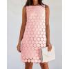 imageBTFBM Women Hollow Out Circle Embroidered Short Dresses Summer Casual Sleeveless Vacation Party Cocktail Tank DressPink