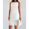 imageBTFBM Women Hollow Out Circle Embroidered Short Dresses Summer Casual Sleeveless Vacation Party Cocktail Tank DressWhite