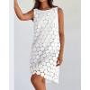 imageBTFBM Women Hollow Out Circle Embroidered Short Dresses Summer Casual Sleeveless Vacation Party Cocktail Tank DressWhite
