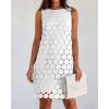 imageBTFBM Women Hollow Out Circle Embroidered Short Dresses Summer Casual Sleeveless Vacation Party Cocktail Tank DressWhite