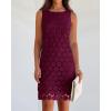 imageBTFBM Women Hollow Out Circle Embroidered Short Dresses Summer Casual Sleeveless Vacation Party Cocktail Tank DressWine Red