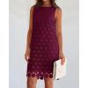imageBTFBM Women Hollow Out Circle Embroidered Short Dresses Summer Casual Sleeveless Vacation Party Cocktail Tank DressWine Red