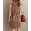 imageBTFBM Women Sleeveless Summer Dress 2025 Crewneck Ribbed Knit Ruffle Swing Button Down Beach Sun Mini Tank Short DressesButtons Dark Khaki