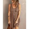 imageBTFBM Women Sleeveless Summer Dress 2025 Crewneck Ribbed Knit Ruffle Swing Button Down Beach Sun Mini Tank Short DressesButtons Dark Khaki