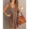 imageBTFBM Women Sleeveless Summer Dress 2025 Crewneck Ribbed Knit Ruffle Swing Button Down Beach Sun Mini Tank Short DressesButtons Dark Khaki