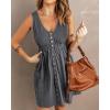 imageBTFBM Women Sleeveless Summer Dress 2025 Crewneck Ribbed Knit Ruffle Swing Button Down Beach Sun Mini Tank Short DressesButtons Grey