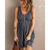 imageBTFBM Women Sleeveless Summer Dress 2025 Crewneck Ribbed Knit Ruffle Swing Button Down Beach Sun Mini Tank Short DressesButtons Grey