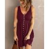 imageBTFBM Women Sleeveless Summer Dress 2025 Crewneck Ribbed Knit Ruffle Swing Button Down Beach Sun Mini Tank Short DressesButtons Wine Red
