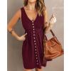 imageBTFBM Women Sleeveless Summer Dress 2025 Crewneck Ribbed Knit Ruffle Swing Button Down Beach Sun Mini Tank Short DressesButtons Wine Red