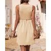 imageBTFBM Women Sleeveless Summer Dress 2025 Crewneck Ribbed Knit Ruffle Swing Button Down Beach Sun Mini Tank Short DressesSolid Apricot