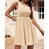 imageBTFBM Women Sleeveless Summer Dress 2025 Crewneck Ribbed Knit Ruffle Swing Button Down Beach Sun Mini Tank Short DressesSolid Apricot