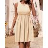 imageBTFBM Women Sleeveless Summer Dress 2025 Crewneck Ribbed Knit Ruffle Swing Button Down Beach Sun Mini Tank Short DressesSolid Apricot