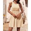 imageBTFBM Women Sleeveless Summer Dress 2025 Crewneck Ribbed Knit Ruffle Swing Button Down Beach Sun Mini Tank Short DressesSolid Apricot