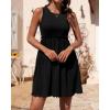 imageBTFBM Women Sleeveless Summer Dress 2025 Crewneck Ribbed Knit Ruffle Swing Button Down Beach Sun Mini Tank Short DressesSolid Black