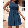 imageBTFBM Women Sleeveless Summer Dress 2025 Crewneck Ribbed Knit Ruffle Swing Button Down Beach Sun Mini Tank Short DressesSolid Blue