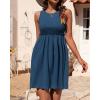 imageBTFBM Women Sleeveless Summer Dress 2025 Crewneck Ribbed Knit Ruffle Swing Button Down Beach Sun Mini Tank Short DressesSolid Blue
