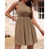 imageBTFBM Women Sleeveless Summer Dress 2025 Crewneck Ribbed Knit Ruffle Swing Button Down Beach Sun Mini Tank Short DressesSolid Coffee