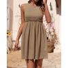 imageBTFBM Women Sleeveless Summer Dress 2025 Crewneck Ribbed Knit Ruffle Swing Button Down Beach Sun Mini Tank Short DressesSolid Coffee