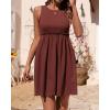 imageBTFBM Women Sleeveless Summer Dress 2025 Crewneck Ribbed Knit Ruffle Swing Button Down Beach Sun Mini Tank Short DressesSolid Dark Brown